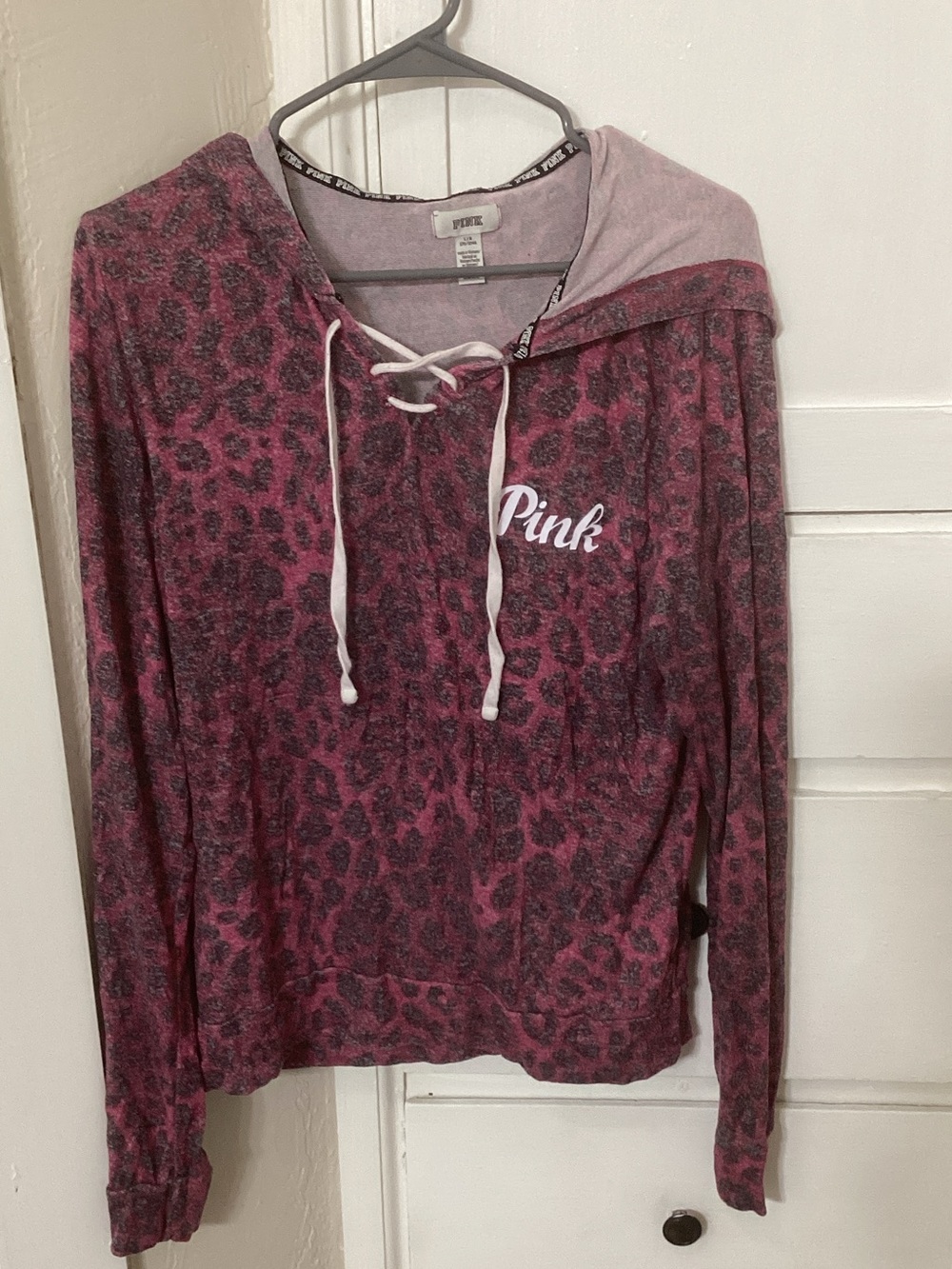 PINK Victoria's Secret Mauve Pink Leopard Lace-Up Hoodie